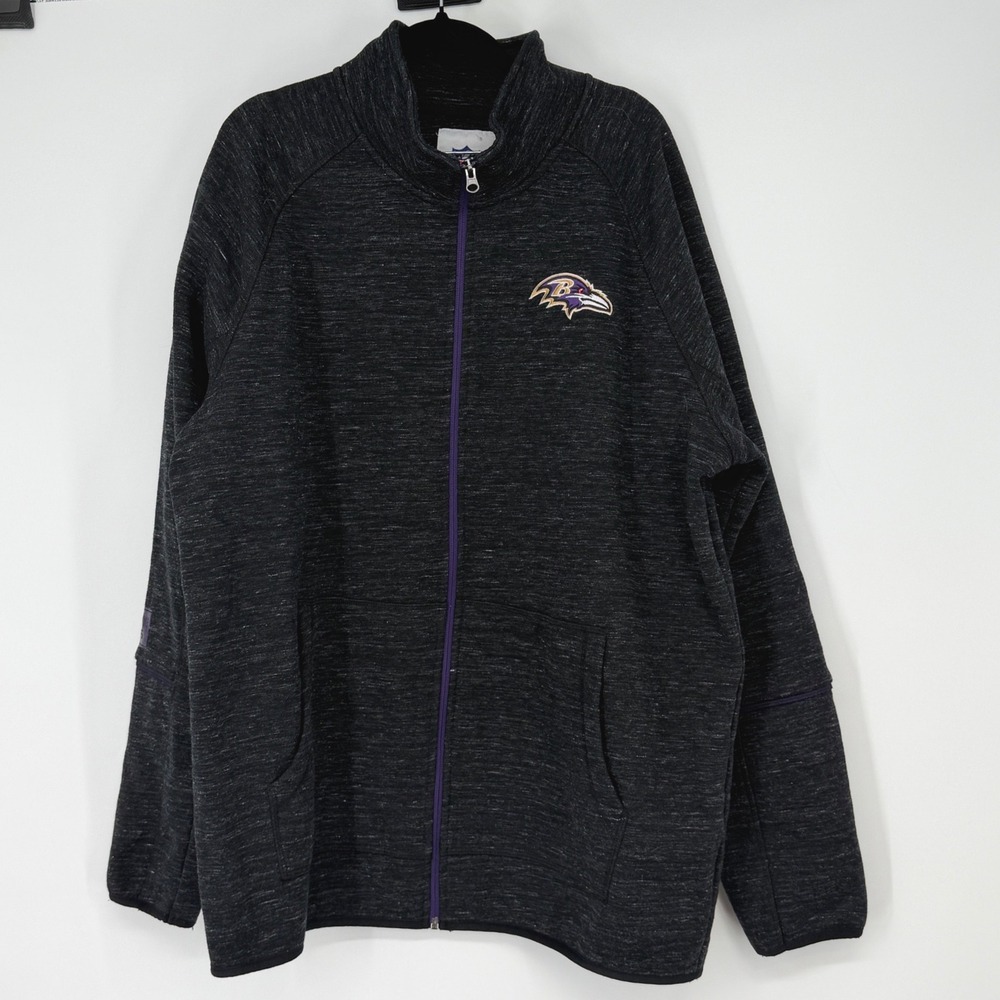 NFL Baltimore Ravens Mens XXL Full Zip Fleece Jacket Heather Black Purple Logo